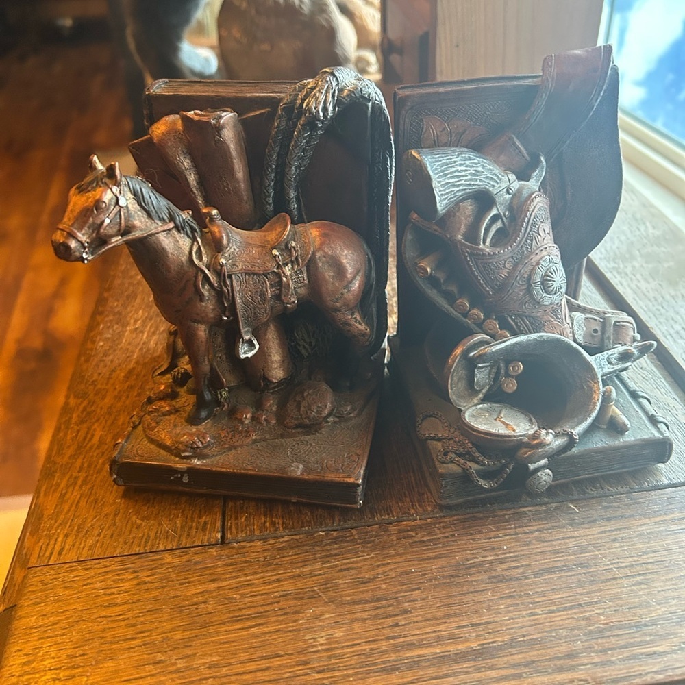 Vintage Brown Horse and Saddle Bookends